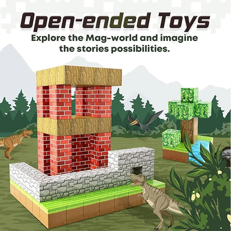 100Pcs Magnetic Blocks-Build Mine Magnet World Set for Boys & Girls Age 3+, Sensory Toys for Toddlers Gifts Construction Toys