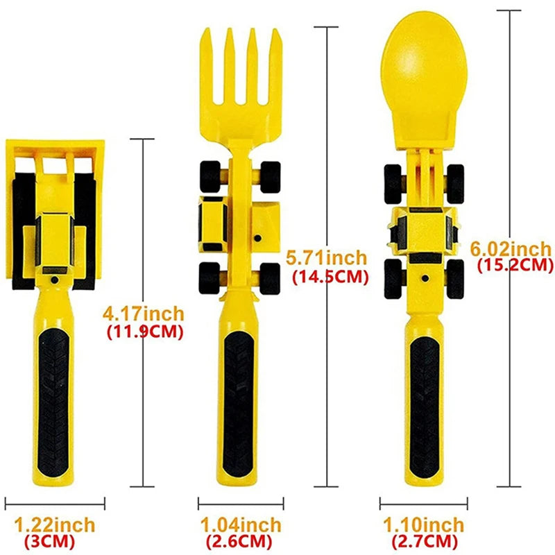 BPA Free Children Plate Knife Fork Spoon Tableware Set Car Bulldozer Excavator Shovel Spoon Fork Safe and Practical Utensils