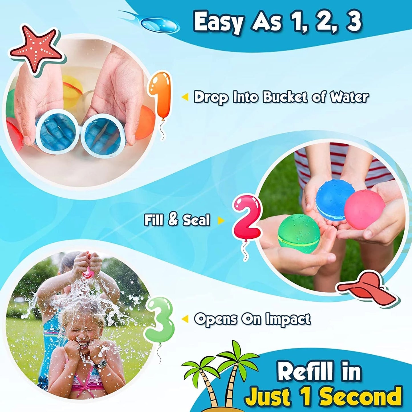 Reusable Water Balloons Fun Outdoor Water Toys for Kids 6 Pcs