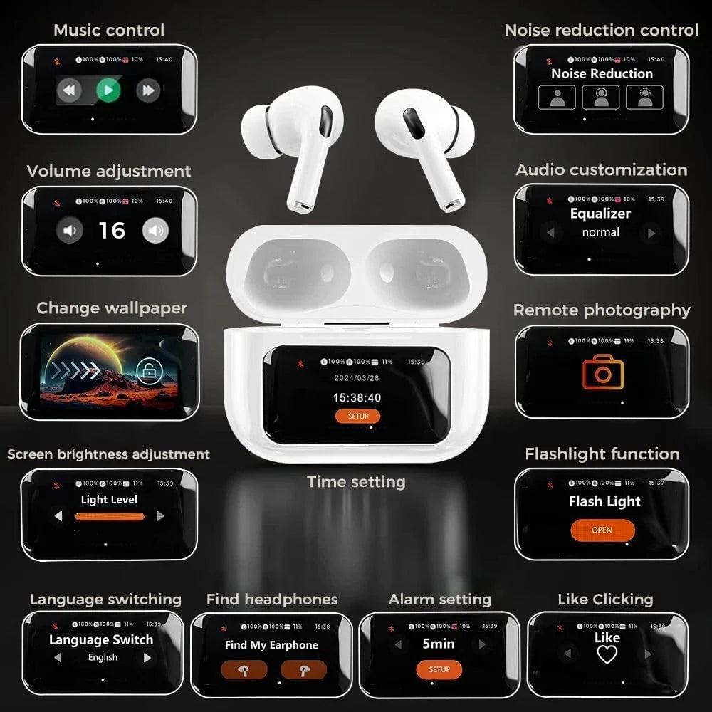 Touch Screen Control  Pro In-Ear Buds Headphones Wireless Bluetooth with Noise Cancellation