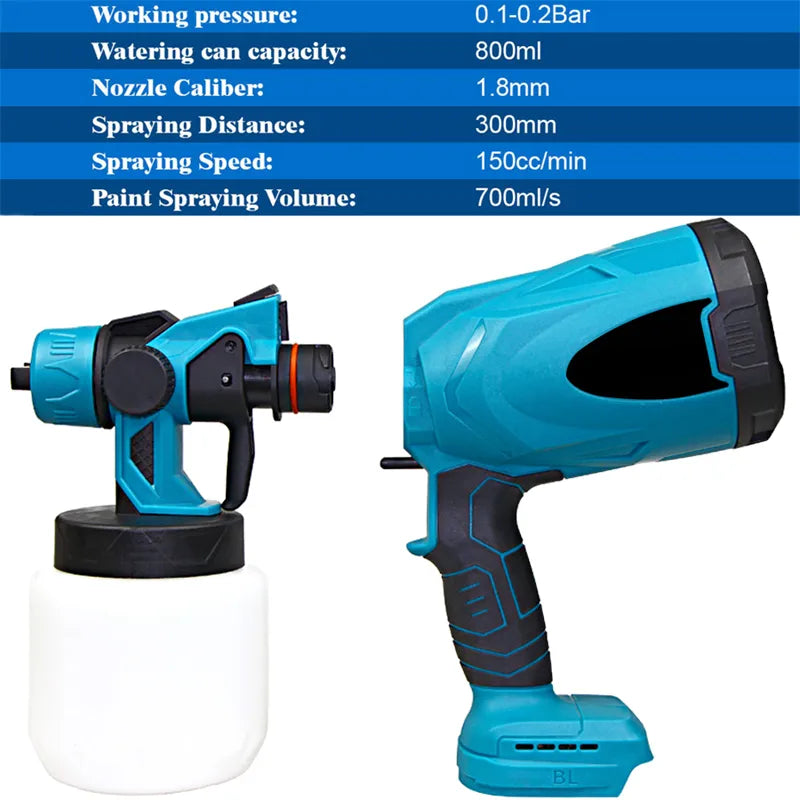 800ML High Power Cordless Handheld Electric Paint Sprayer Home DIY Easy Spraying for Makita 18V Battery
