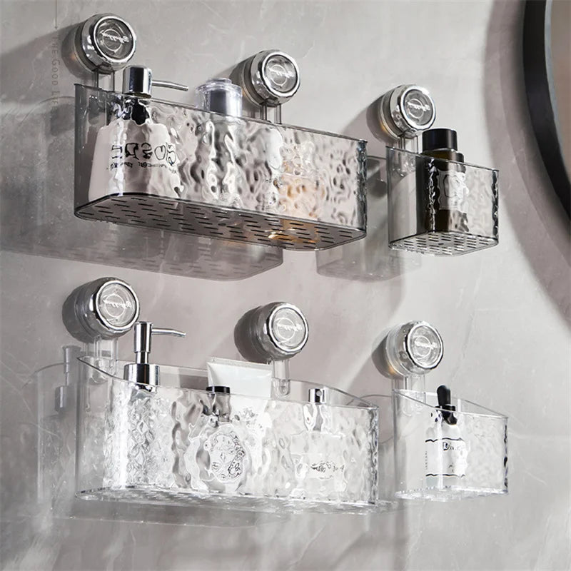"Chic Glacier Pattern Bathroom Storage: Suction Cup Shelf & Organizer for a Punch-Free, Light Luxury Look"