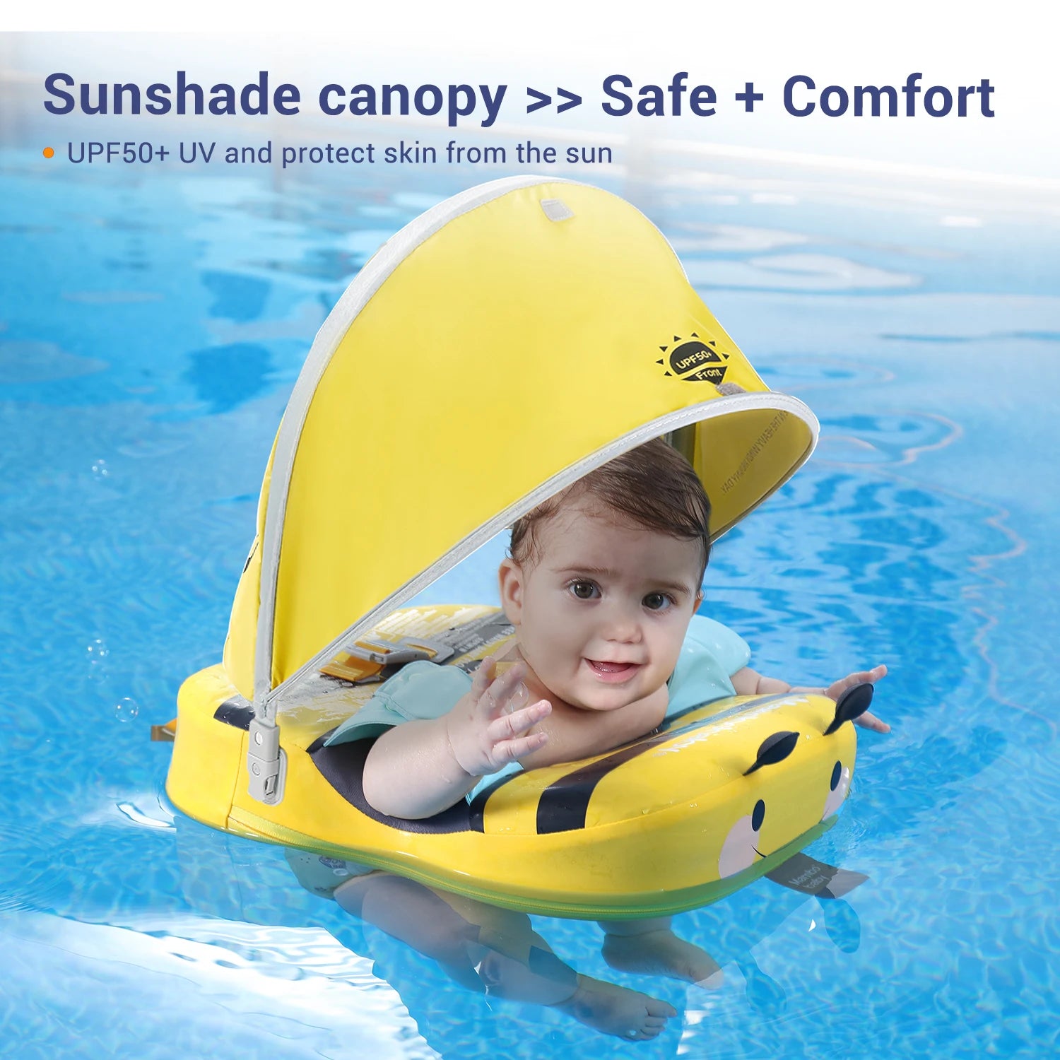 Baby Non-Inflatable Baby Floats with Canopy Underarm Swimming Floater Spa Buoy Trainer 