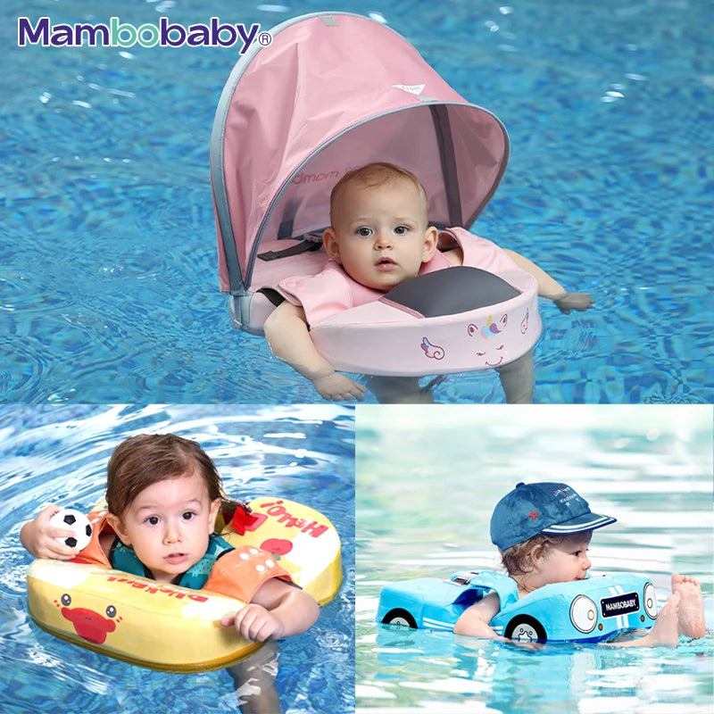 Baby Non-Inflatable Baby Floats with Canopy Underarm Swimming Floater Spa Buoy Trainer 