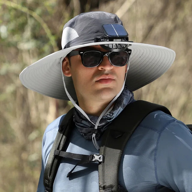 Sombrero Hat Men Solar Charging Fan Fisherman Multi-Purpose Detachable Outdoor Riding Brim Fishing Mountaineering Shade Cap Big