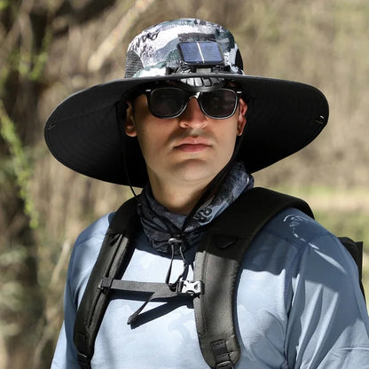 Sombrero Hat Men Solar Charging Fan Fisherman Multi-Purpose Detachable Outdoor Riding Brim Fishing Mountaineering Shade Cap Big