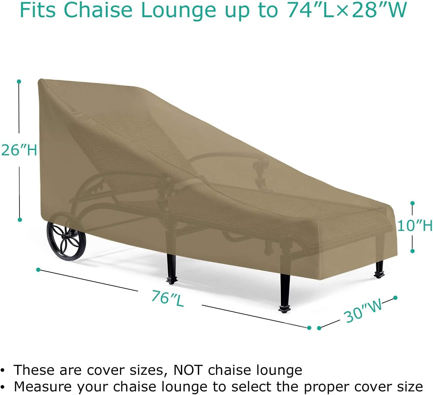 "Waterproof 76" Outdoor Chaise Lounge Cover: Heavy Duty, All-Weather Protection (Taupe)"